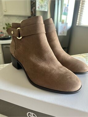 Giani Bernini Taupe Suede Ankle Booties with Ring Strap